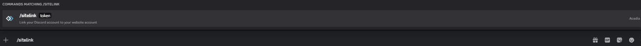 Discord suggesting the slash sitelink command, described as link your Discord account to your website account.